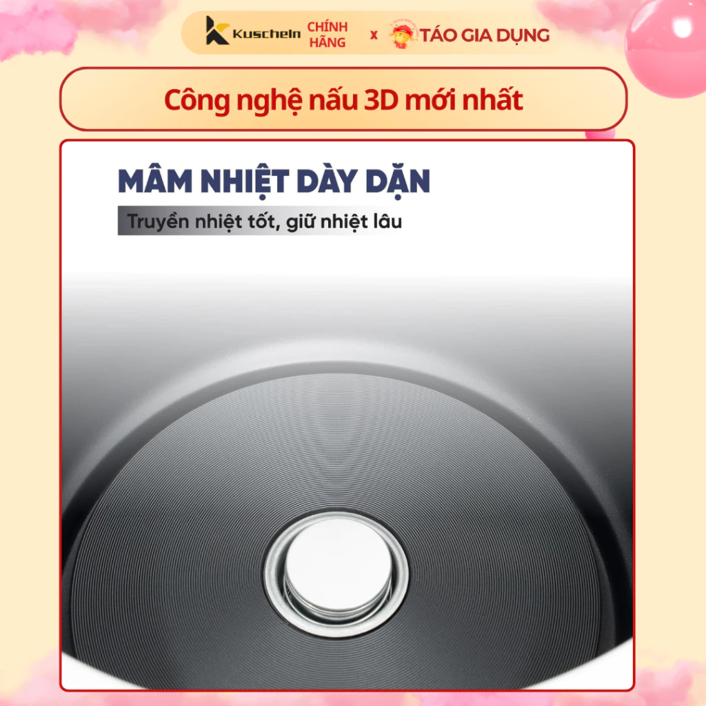 Nồi cơm điện 2,8 Lít Kuscheln KRC24-2.8 - Lòng nồi dày, chống dính ceramic, nấu 3D cho cơm dẻo thơm - 3