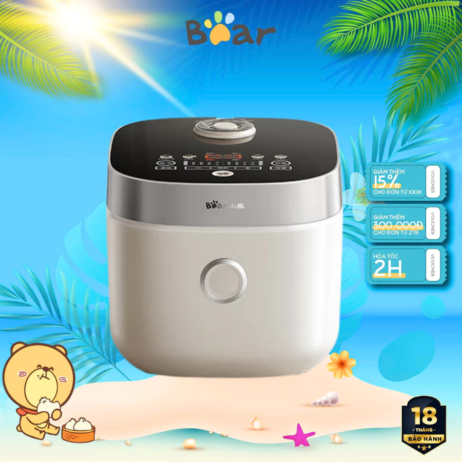 Nồi cơm điện 3L đa năng Bear DFB-D30T1, 600W, Lòng nồi 7 lớp chống dính, Cho 1-3 người ăn, BH 18 TH