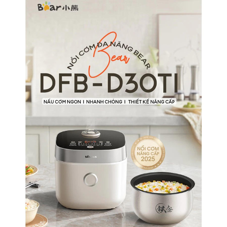 Nồi cơm điện 3L đa năng Bear DFB-D30T1, 600W, Lòng nồi 7 lớp chống dính, Cho 1-3 người ăn, BH 18 TH - 2