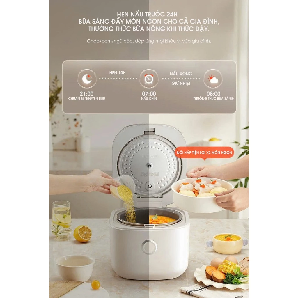 Nồi cơm điện 3L đa năng Bear DFB-D30T1, 600W, Lòng nồi 7 lớp chống dính, Cho 1-3 người ăn, BH 18 TH - 5