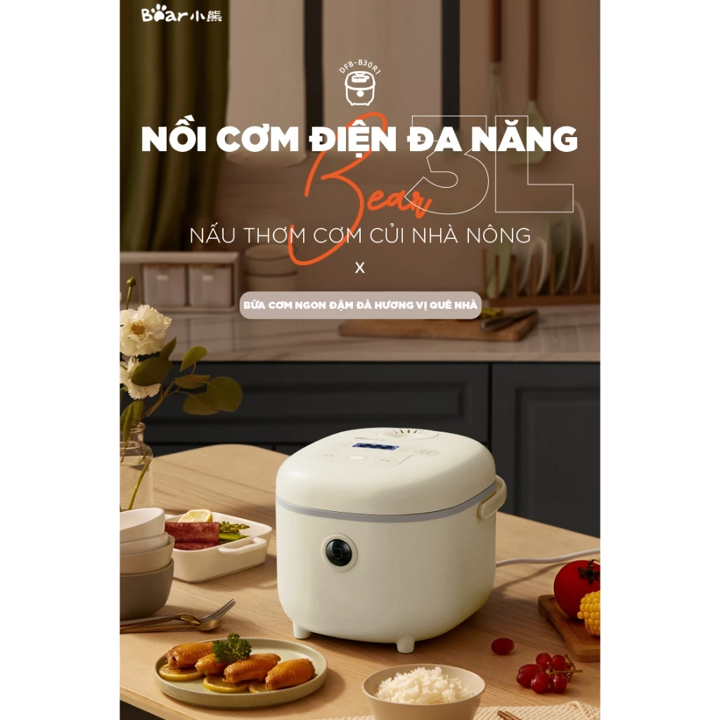 Nồi cơm điện 3L đa năng Bear DFB-D30T1, 600W, Lòng nồi 7 lớp chống dính, Cho 1-3 người ăn, BH 18 TH - 6