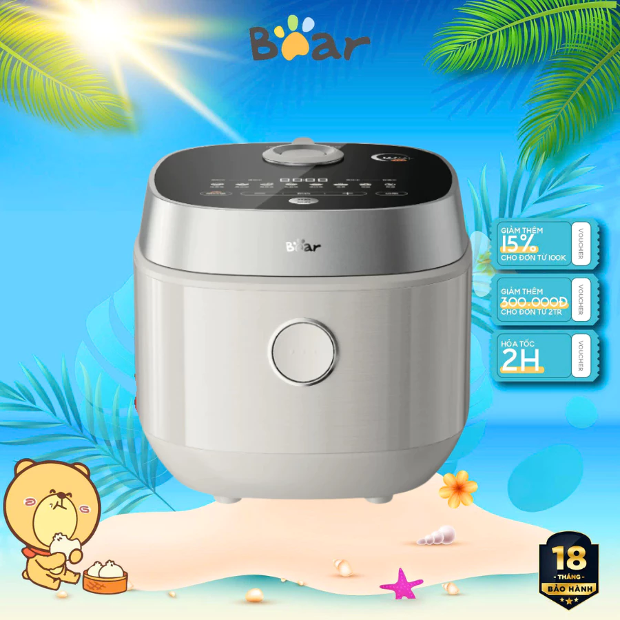 Nồi cơm điện thông minh Bear 2L B20A1, 8 Chế độ nấu, Lõi nồi 5 lớp chống dính giữ nhiệt, BẢN NỘI ĐỊA