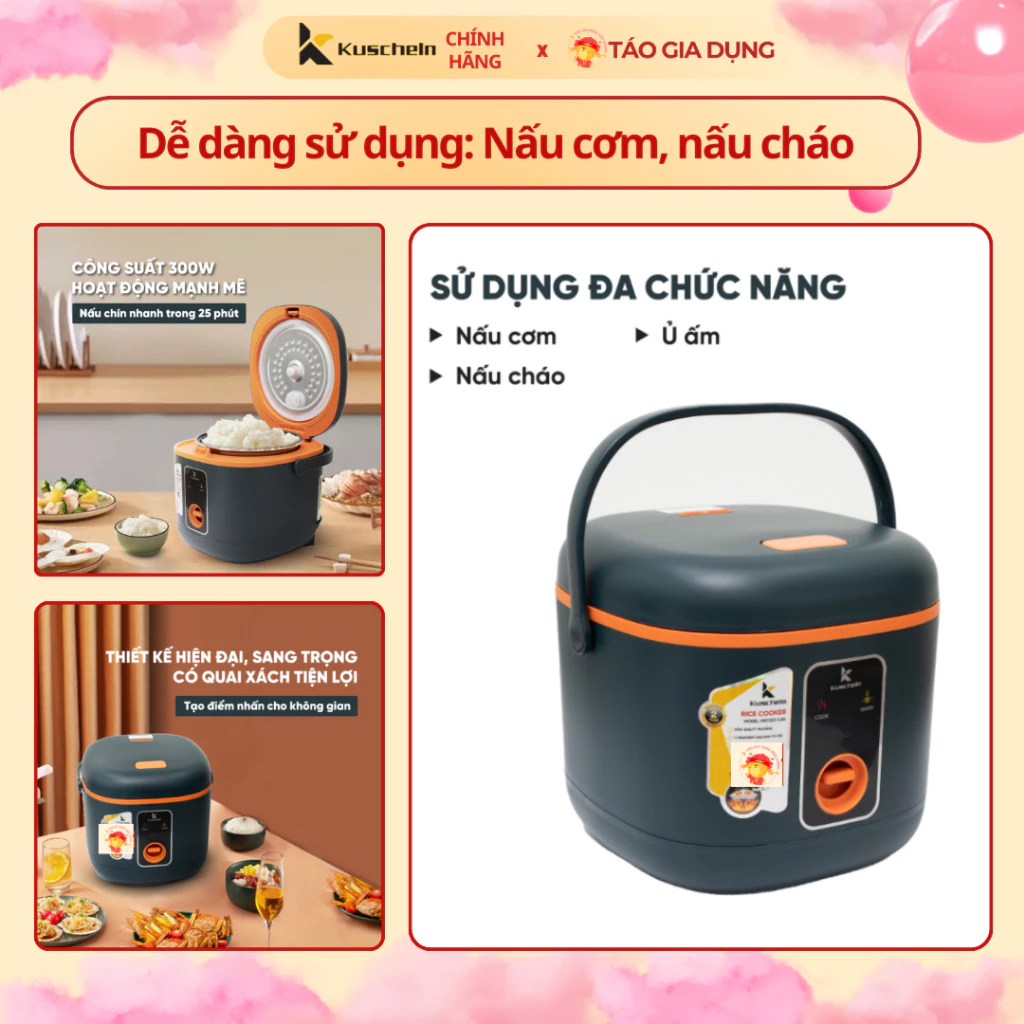 Nồi cơm điện mini KUSCHELN KRC023-1.0G - Công nghệ nấu 3D, cơm nhanh chín, dẻo, thơm ngon, không nát