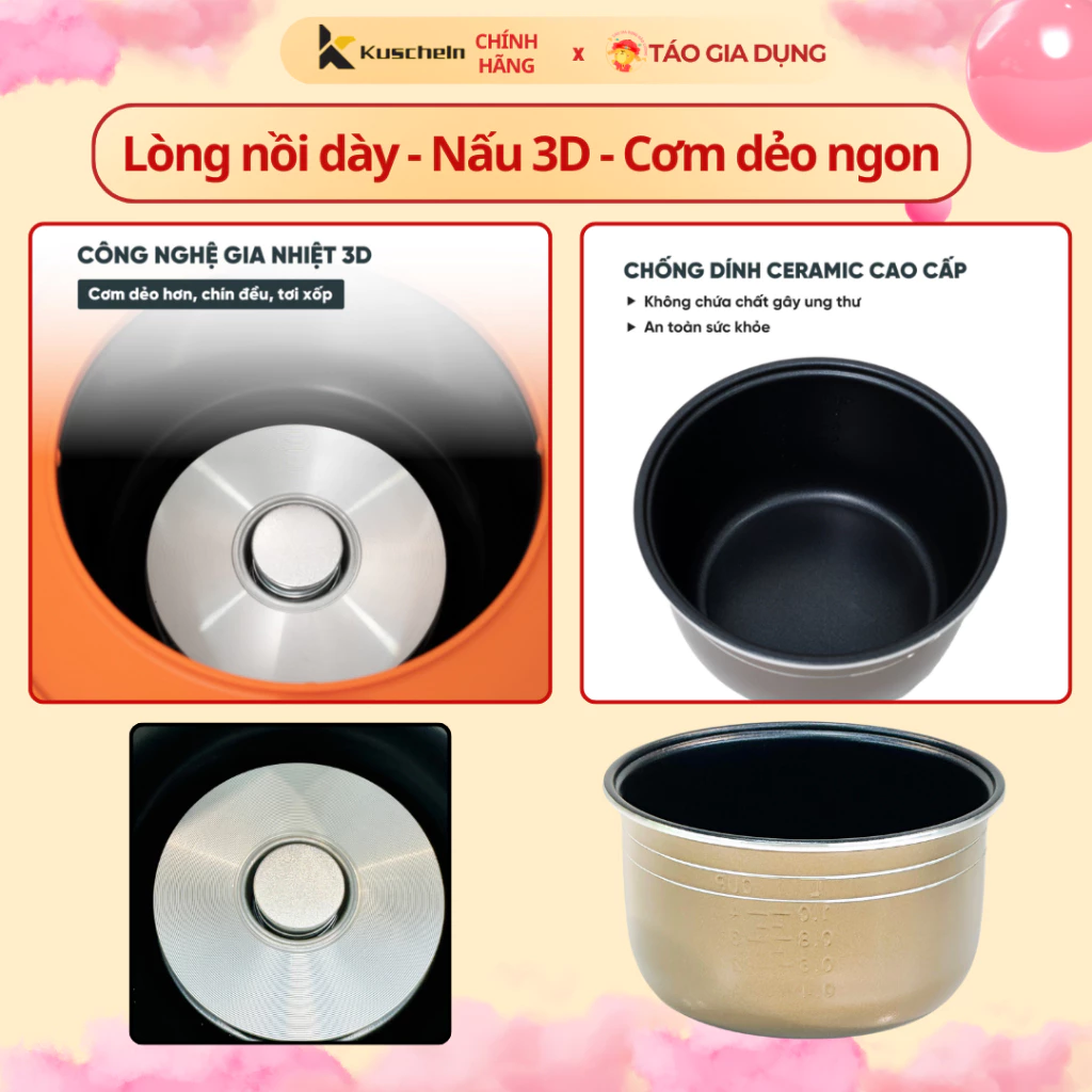 Nồi cơm điện mini KUSCHELN KRC023-1.0G - Công nghệ nấu 3D, cơm nhanh chín, dẻo, thơm ngon, không nát - 2