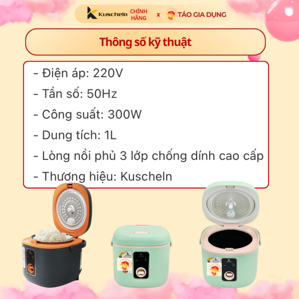 Nồi cơm điện mini KUSCHELN KRC023-1.0G - Công nghệ nấu 3D, cơm nhanh chín, dẻo, thơm ngon, không nát - 5