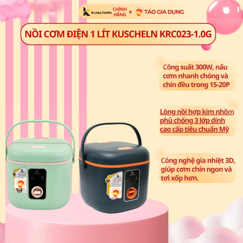 Nồi cơm điện mini KUSCHELN KRC023-1.0G - Công nghệ nấu 3D, cơm nhanh chín, dẻo, thơm ngon, không nát - 6