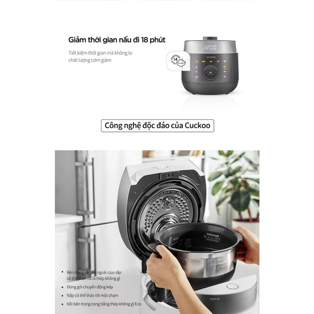 Nồi cơm điện cao tần áp suất kép Cuckoo CRP-LHTR0610FD 1.08 Lít Màu Bạc - Tiết kiệm năng lượng - Bảo Hành 24 Tháng - 6
