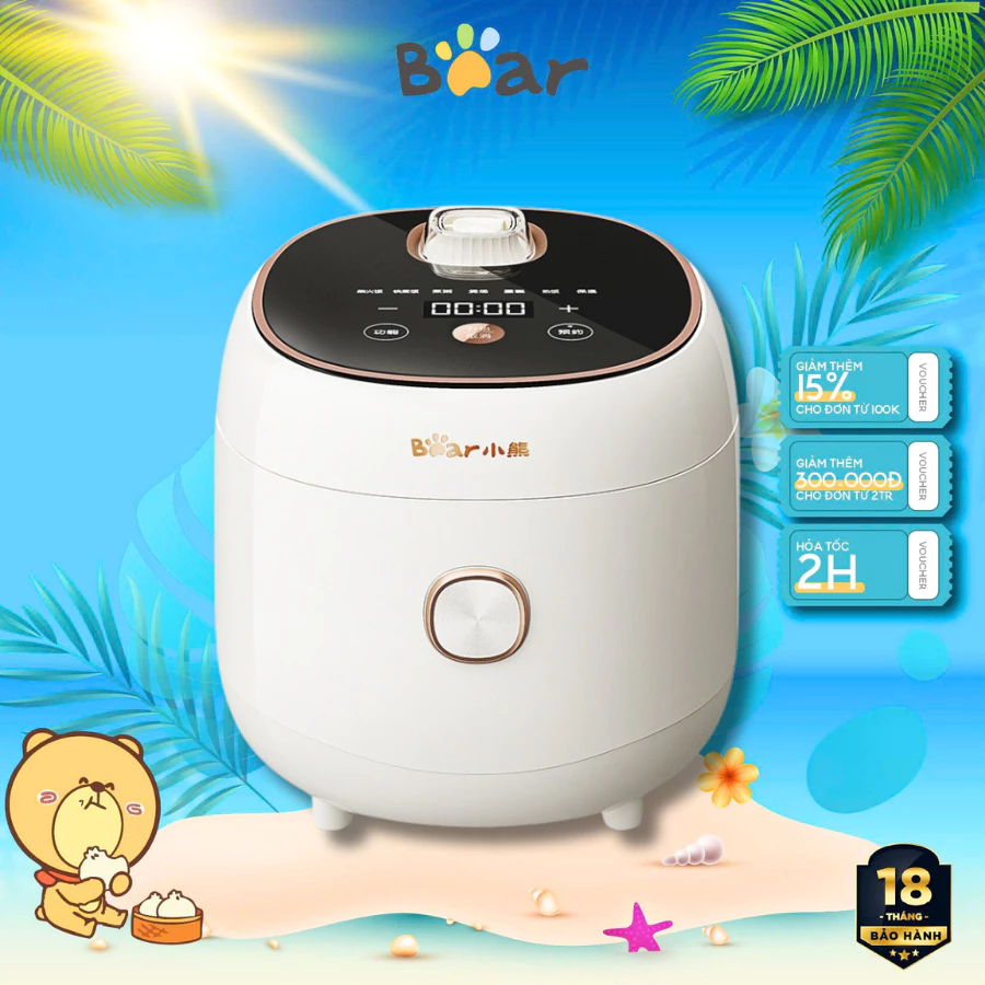 Nồi cơm điện 4L đa năng Bear DFB-B40Z9, 800W, 6 Chế độ nấu, 2-4 người ăn, Hẹn giờ, Bảo Hành 18 Tháng