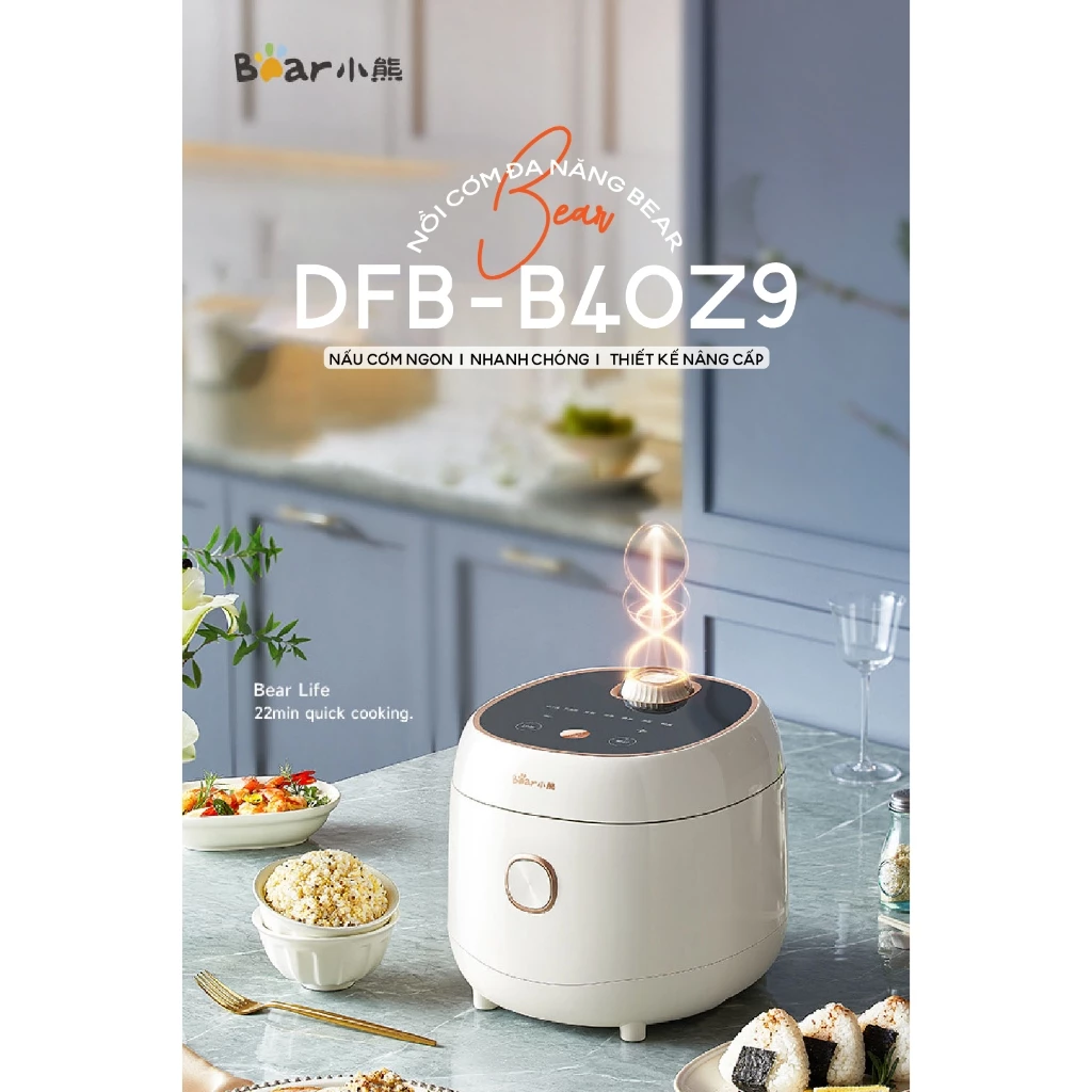 Nồi cơm điện 4L đa năng Bear DFB-B40Z9, 800W, 6 Chế độ nấu, 2-4 người ăn, Hẹn giờ, Bảo Hành 18 Tháng - 2