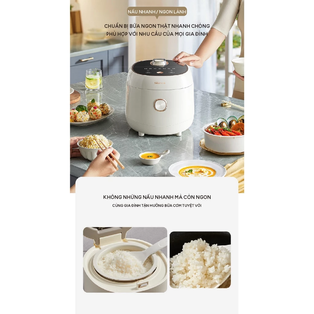 Nồi cơm điện 4L đa năng Bear DFB-B40Z9, 800W, 6 Chế độ nấu, 2-4 người ăn, Hẹn giờ, Bảo Hành 18 Tháng - 4