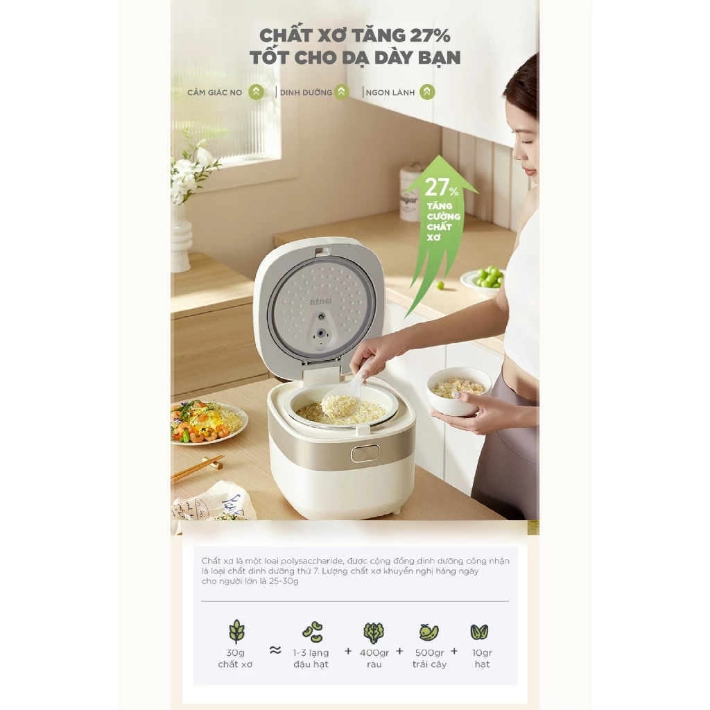 Nồi cơm điện 4L đa năng Bear DFB-B40Z9, 800W, 6 Chế độ nấu, 2-4 người ăn, Hẹn giờ, Bảo Hành 18 Tháng - 5