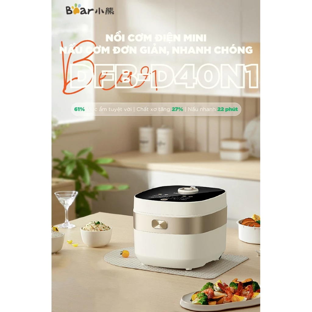 Nồi cơm điện 4L đa năng Bear DFB-B40Z9, 800W, 6 Chế độ nấu, 2-4 người ăn, Hẹn giờ, Bảo Hành 18 Tháng - 6