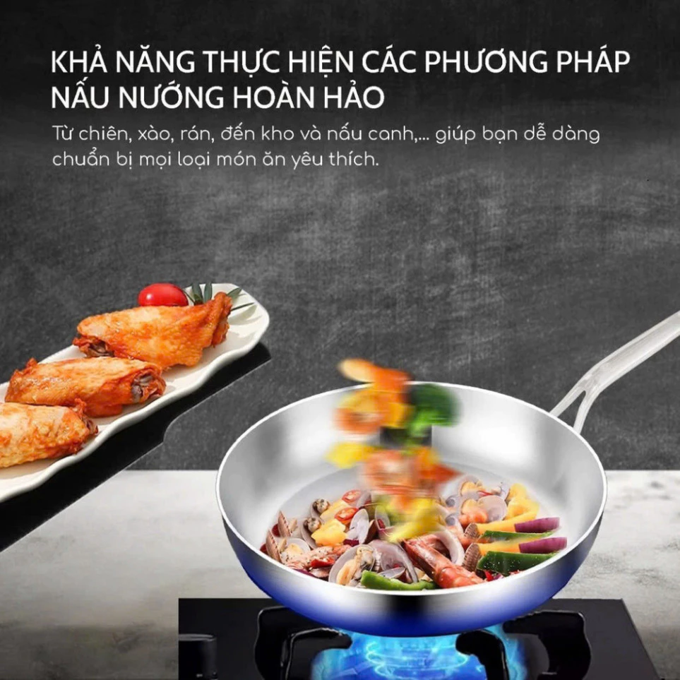 Chảo inox chống dính nông lòng Seka SK6030 , chảo inox nguyên khối 304 5 lớp dùng cho mọi loại bếp - Shop Đông Phong - 2