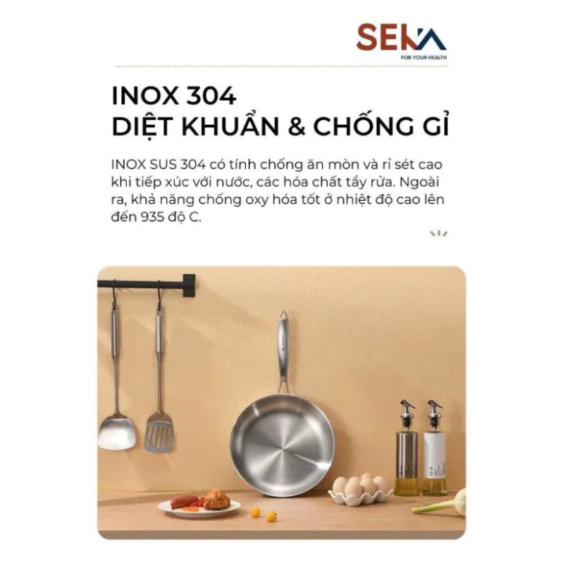 Chảo inox chống dính nông lòng Seka SK6030 , chảo inox nguyên khối 304 5 lớp dùng cho mọi loại bếp - Shop Đông Phong - 4