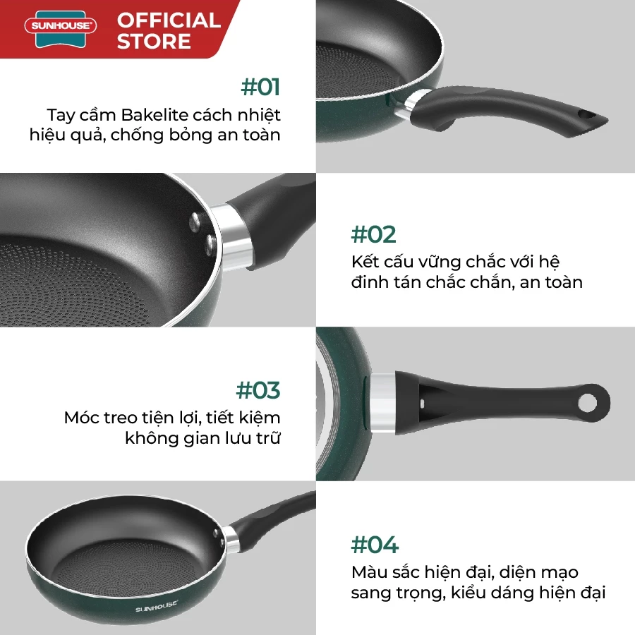 [Độc quyền Online] Chảo chống dính đáy từ Sunhouse ECO SHM20-24-26-28EC - Công nghệ Oil Lock chống cháy cục bộ - 3
