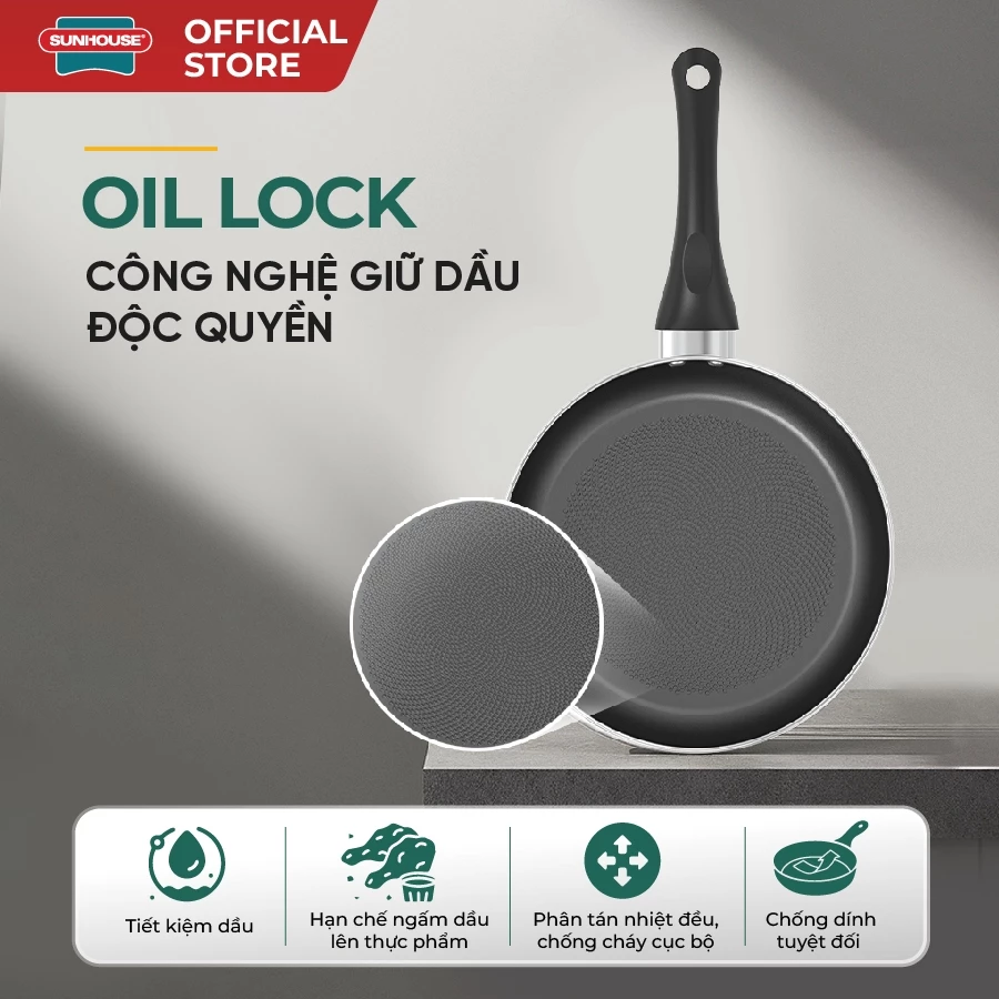 [Độc quyền Online] Chảo chống dính đáy từ Sunhouse ECO SHM20-24-26-28EC - Công nghệ Oil Lock chống cháy cục bộ - 4