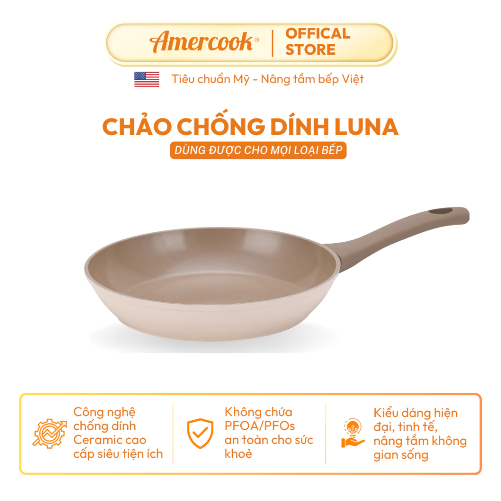 Chảo từ chống dính AMERCOOK Luna 20cm, 24cm, 26cm, 28cm – Nhôm Ceramic cao cấp, đạt tiêu chuẩn Mỹ, dùng mọi loại bếp - 2