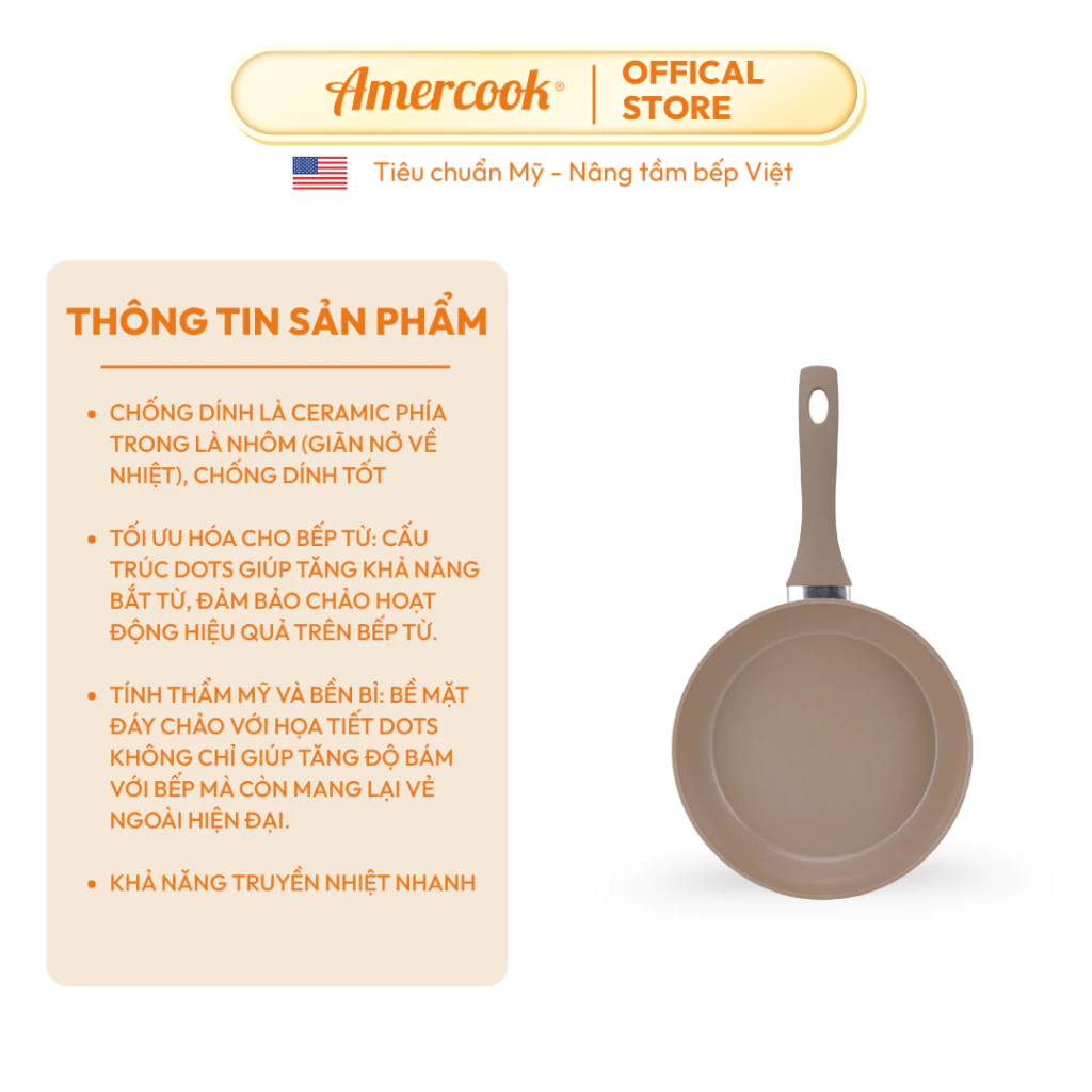 Chảo từ chống dính AMERCOOK Luna 20cm, 24cm, 26cm, 28cm – Nhôm Ceramic cao cấp, đạt tiêu chuẩn Mỹ, dùng mọi loại bếp - 3