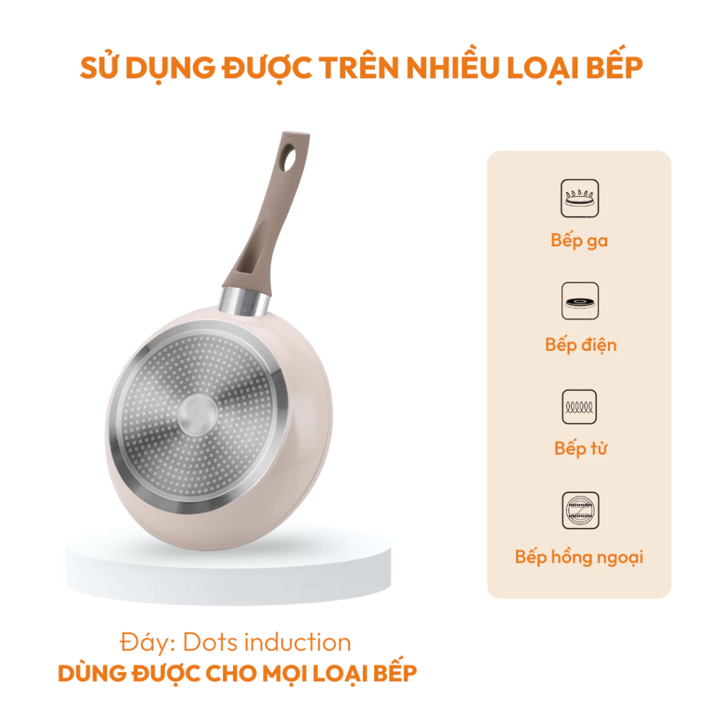 Chảo từ chống dính AMERCOOK Luna 20cm, 24cm, 26cm, 28cm – Nhôm Ceramic cao cấp, đạt tiêu chuẩn Mỹ, dùng mọi loại bếp - 4