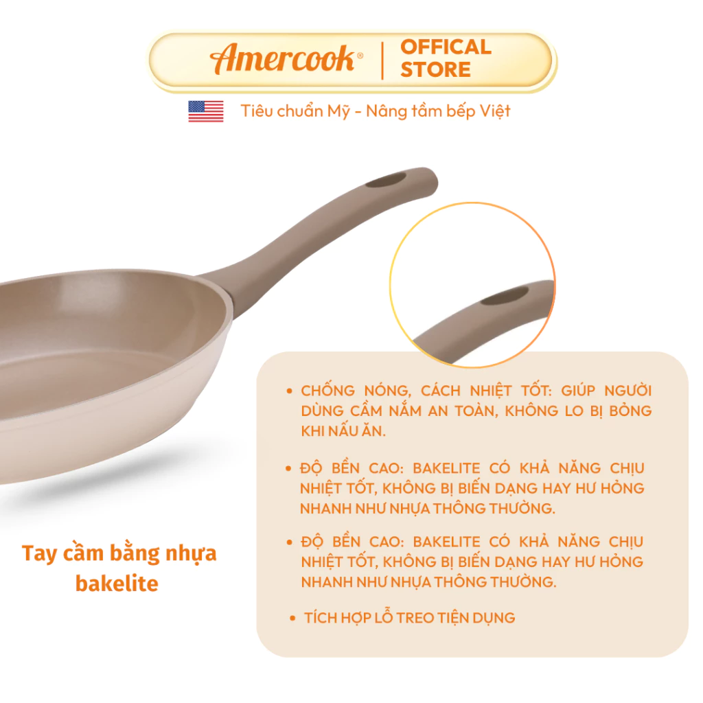 Chảo từ chống dính AMERCOOK Luna 20cm, 24cm, 26cm, 28cm – Nhôm Ceramic cao cấp, đạt tiêu chuẩn Mỹ, dùng mọi loại bếp - 5
