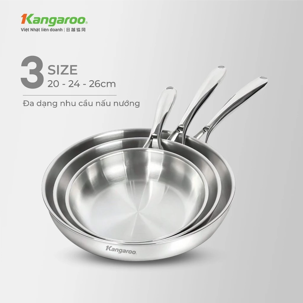 [ĐỘC QUYỀN] Chảo Inox liền khối đa lớp chống dính tự thân Kangaroo KGFPD1NE kích thước 20-24-26cm - 4