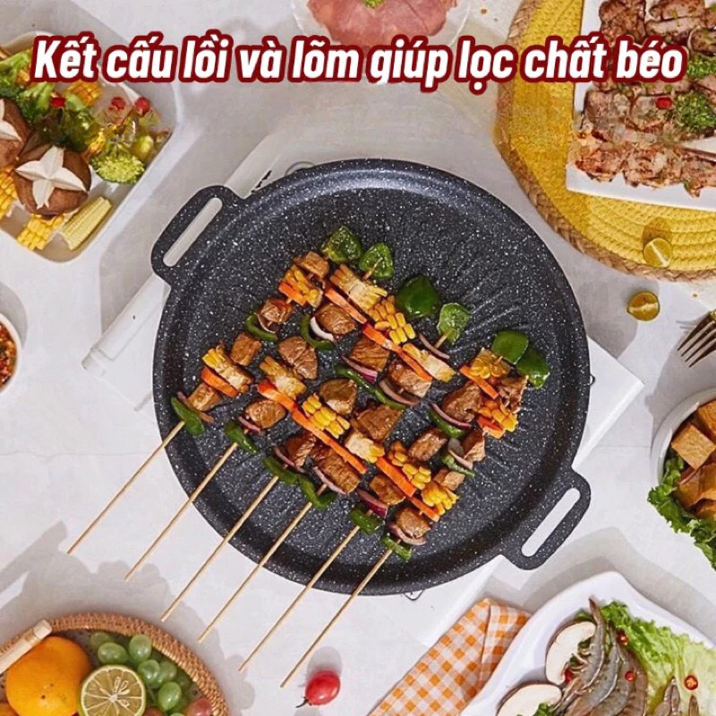[Loại 1] Chảo Nướng Đá Chống Dính Không Dầu Hàn Quốc Size 34cm Chảo Nướng Thịt Dùng Được Cho Cả Bếp Từ - 2