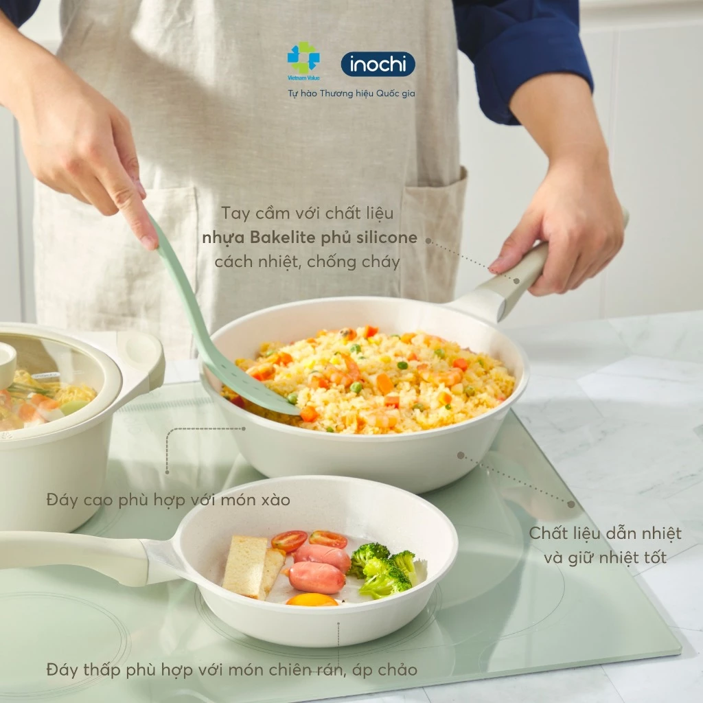 Nồi chảo chống dính Inochi cực cao cấp hàng Chính Hãng dùng được bếp từ có tay cầm cách nhiệt - 6