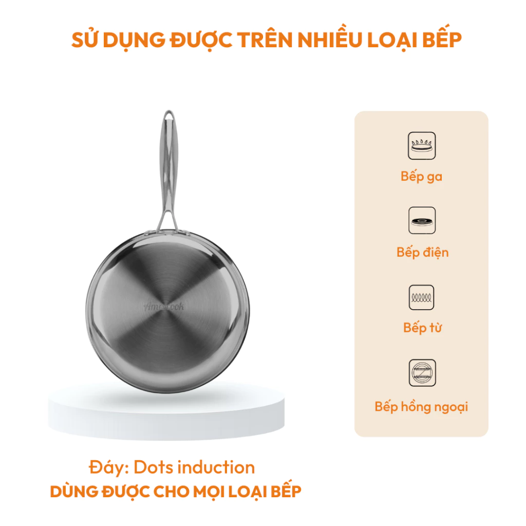 Chảo inox 304 Aristo AMERCOOK 20,24,28cm - Chảo inox chống dính tổ ong nguyên khối 3 lớp, chảo bếp từ, đạt tiêu chuẩn Mỹ - 5