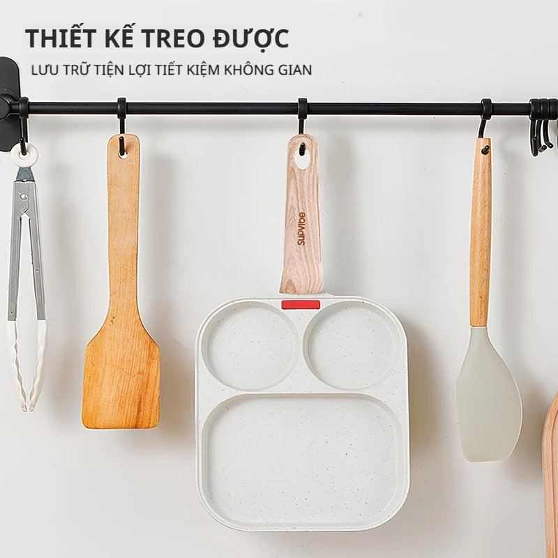 SUPVIBE Chảo chống dính chiên trứng cuộn 3 ngăn đáy từ,Chảo chiên ốp trứng dùng được bếp gas/ bếp từ - 2