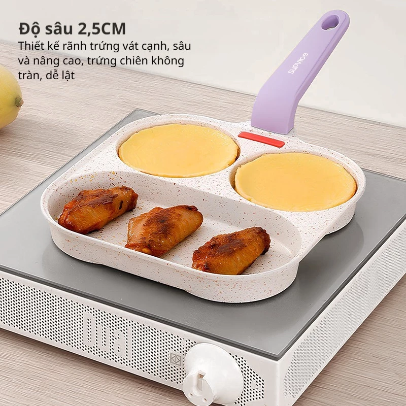 SUPVIBE Chảo chống dính chiên trứng cuộn 3 ngăn đáy từ,Chảo chiên ốp trứng dùng được bếp gas/ bếp từ - 3