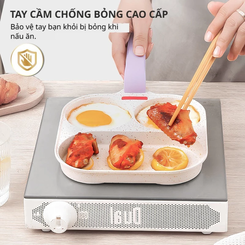 SUPVIBE Chảo chống dính chiên trứng cuộn 3 ngăn đáy từ,Chảo chiên ốp trứng dùng được bếp gas/ bếp từ - 4