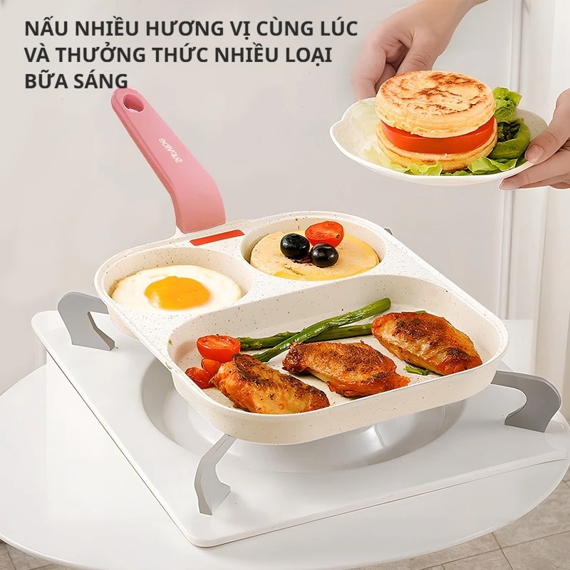 SUPVIBE Chảo chống dính chiên trứng cuộn 3 ngăn đáy từ,Chảo chiên ốp trứng dùng được bếp gas/ bếp từ - 5