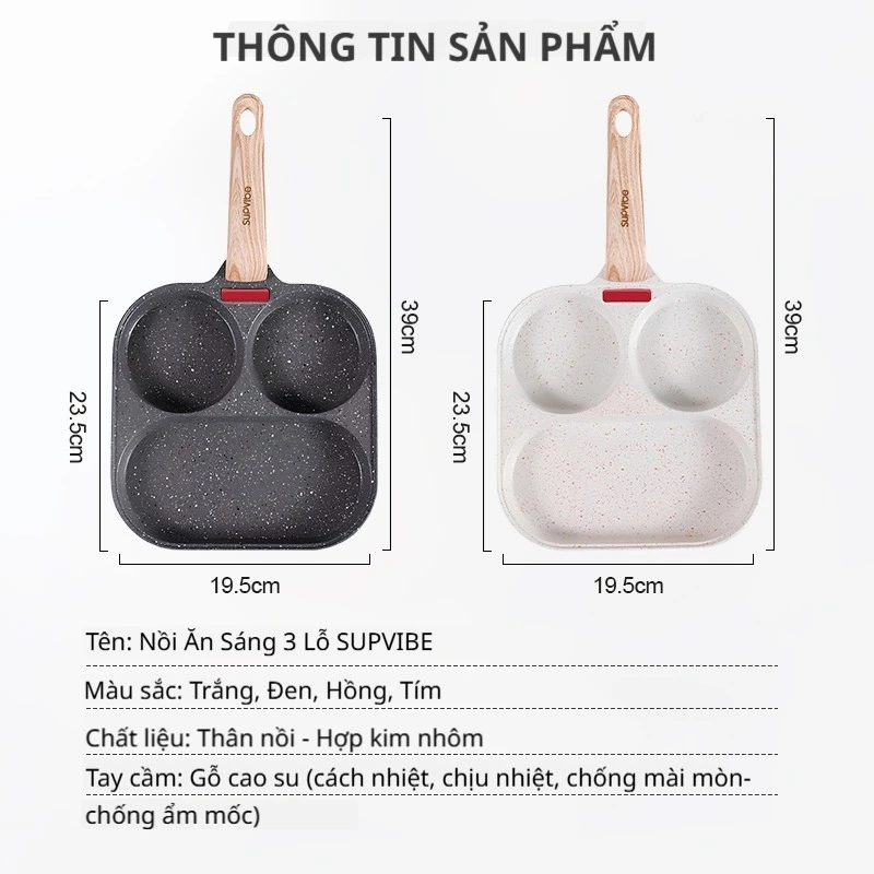 SUPVIBE Chảo chống dính chiên trứng cuộn 3 ngăn đáy từ,Chảo chiên ốp trứng dùng được bếp gas/ bếp từ - 6