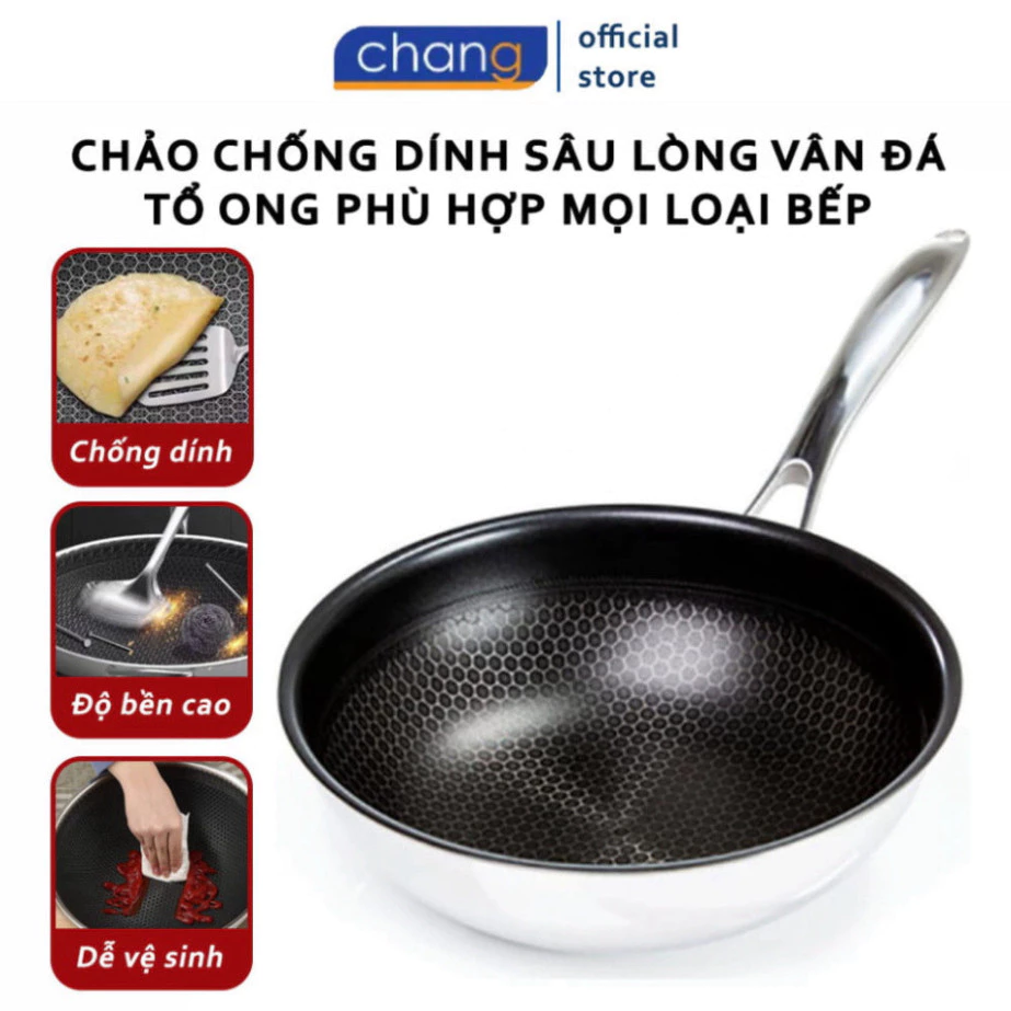 Chảo Chống Dính Sâu Lòng Vân Đá Tổ Ong Hàn Quốc Dùng Được Cho Mọi Loại Bếp Chất Liệu Inox 3 Lớp Cao Cấp Tiện Dụng