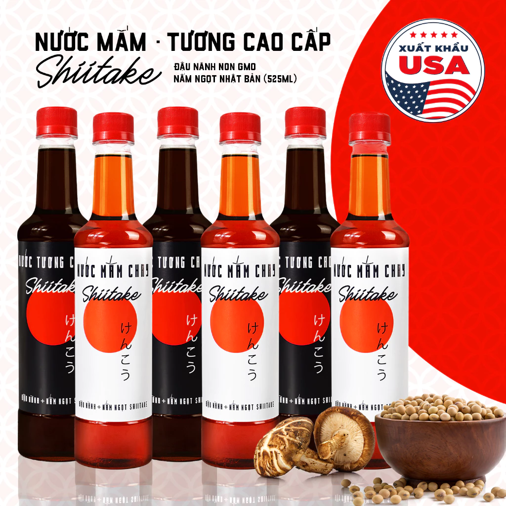 [TẶNG 1 NƯỚC TƯƠNG 125ML] Thùng 6 chai gồm 3 chai nước mắm và 3 chai nước tương shiitake chai nhựa 525ml Làng Chài Xưa