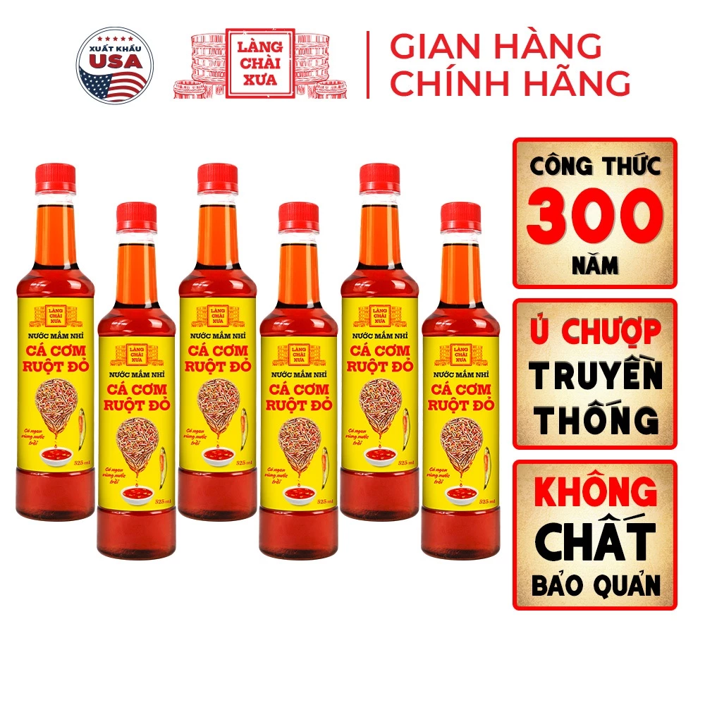 [TẶNG 1 NƯỚC TƯƠNG 125ML] Thùng 6 chai Nước mắm nhỉ truyền thống cá cơm ruột đỏ Làng Chài Xưa 525ml - cá ngon vùng nước - 2