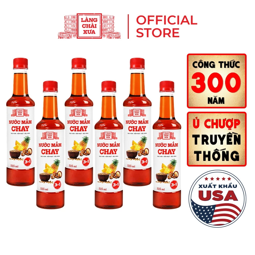 [TẶNG 1 NƯỚC TƯƠNG 125ML] Thùng 6 chai nước mắm CHAY 3 trong 1 Làng Chài Xưa 525ml trái thơm nấm ngọt đậu nành - 5