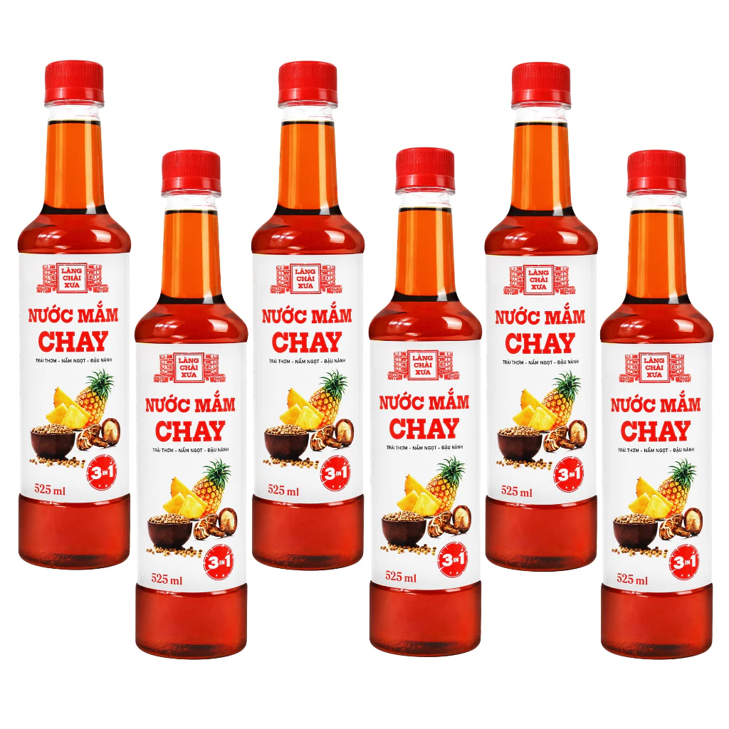 [TẶNG 1 NƯỚC TƯƠNG 125ML] Thùng 6 chai nước mắm CHAY 3 trong 1 Làng Chài Xưa chai nhựa 525ml - 2