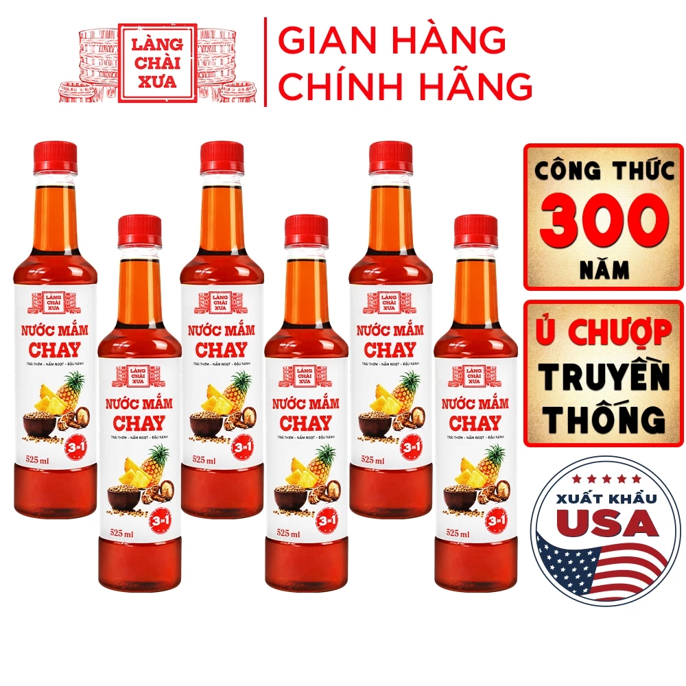 [TẶNG 1 NƯỚC TƯƠNG 125ML] Thùng 6 chai nước mắm CHAY 3 trong 1 Làng Chài Xưa chai nhựa 525ml - 3