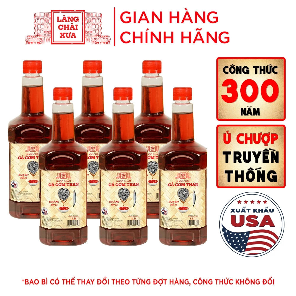 [TẶNG 1 NƯỚC TƯƠNG 125ML] THÙNG 6 CHAI Nước Chấm Cá Cơm Than 1 LÍT Làng Chài Xưa chai nhựa cao cấp