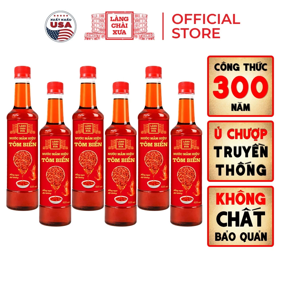 [TẶNG 1 NƯỚC TƯƠNG 125ML] Thùng 6 chai nước mắm tôm biển Làng Chài Xưa 525ml Hồng Ngọc Đại Dương
