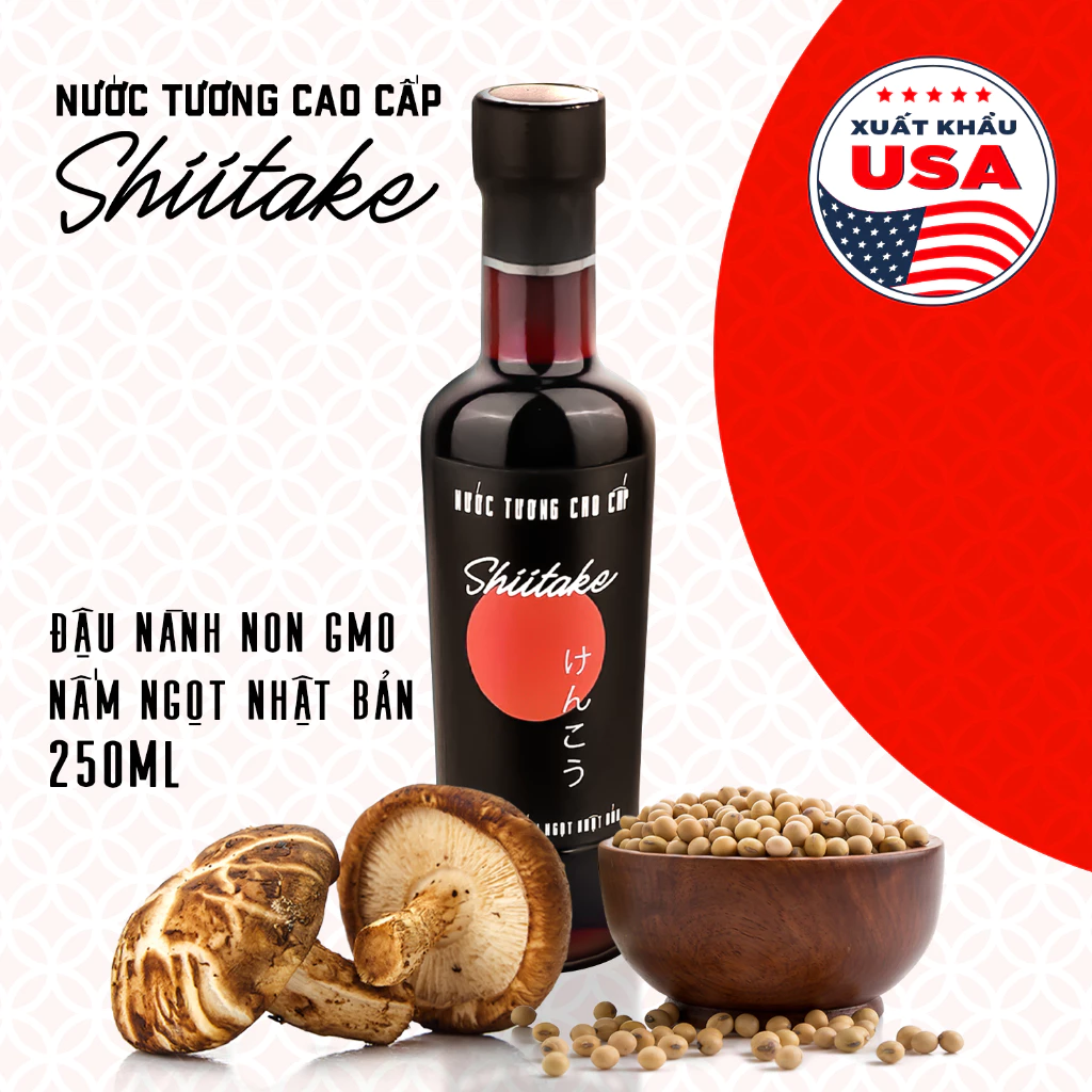 [525ml] Nước tương cao cấp Shiitake chai nhựa 525ml/chai lên men tự nhiên từ đậu nành và nấm ngọt Shiitake Làng Chài Xưa