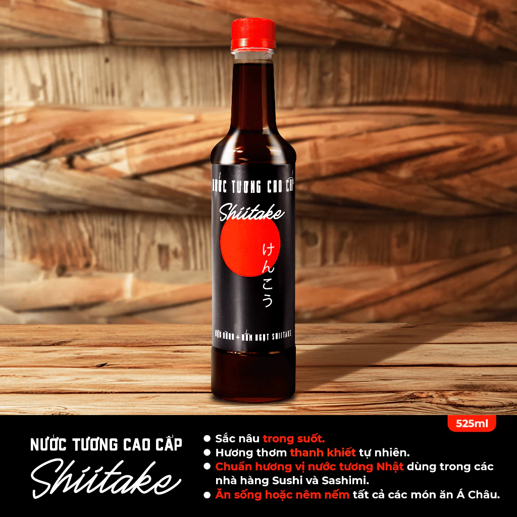 [525ml] Nước tương cao cấp Shiitake lên men tự nhiên từ đậu nành và nấm ngọt Shiitake, chai nhựa Làng Chài Xưa - 3