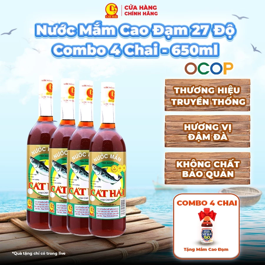 Nước Mắm Cao Đạm Cát Hải 27 Độ Đạm (Chai Thủy Tinh) – Nước Mắm Truyền Thống