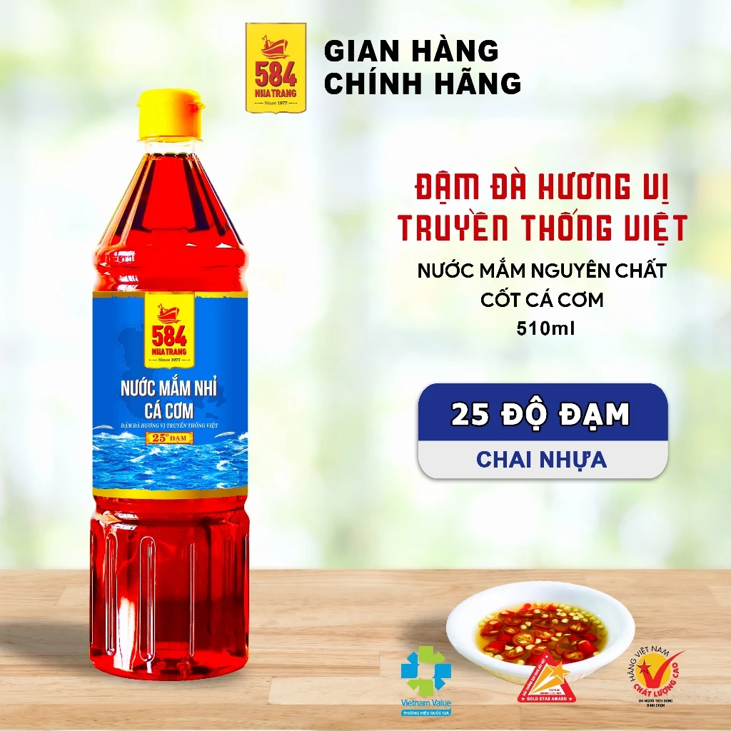 Nước Mắm 584 Nha Trang 25 Độ Đạm - Nước Mắm Truyền Thống 584 Nha Trang Chai Nhựa 1 Lít - P1025