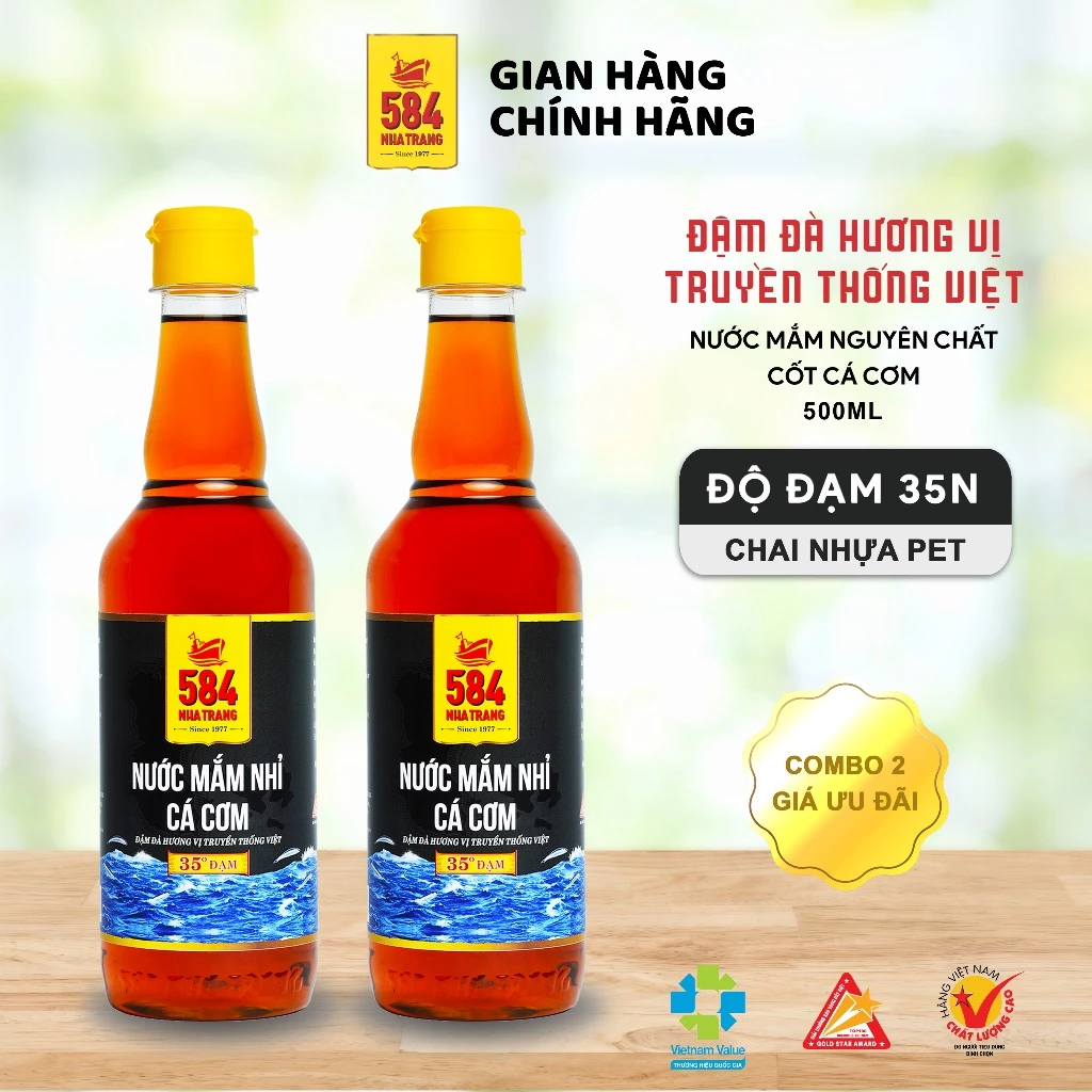 Nước Mắm 584 Nha Trang 35 Độ Đạm - Nước Mắm Truyền Thống Chai Nhựa 500ml, N0535-2 [COMBO 2 CHAI]