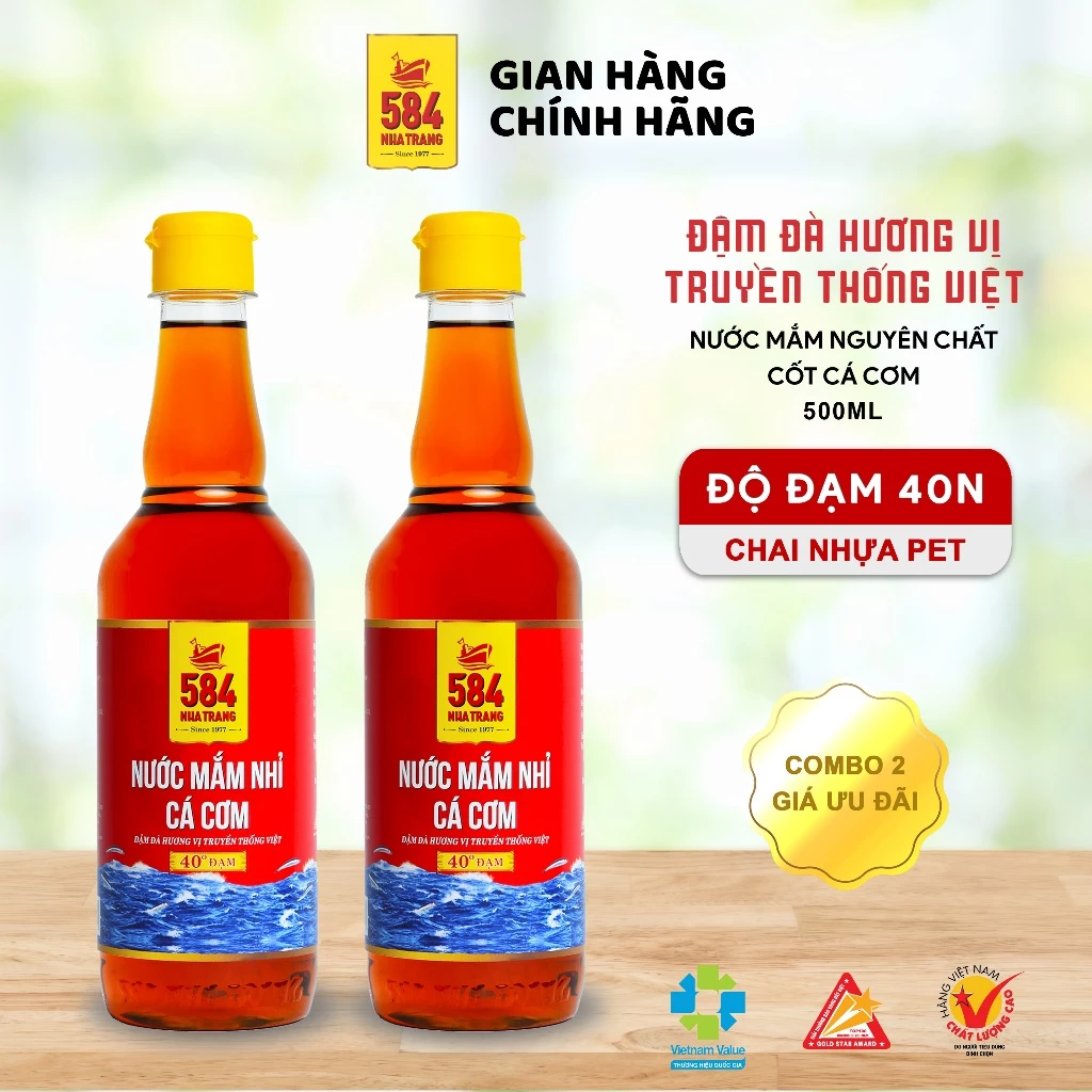 Nước Mắm 584 Nha Trang 40 Độ Đạm - Nước Mắm Truyền Thống Chai Nhựa 500ml, N0540-2 [COMBO 2 CHAI]