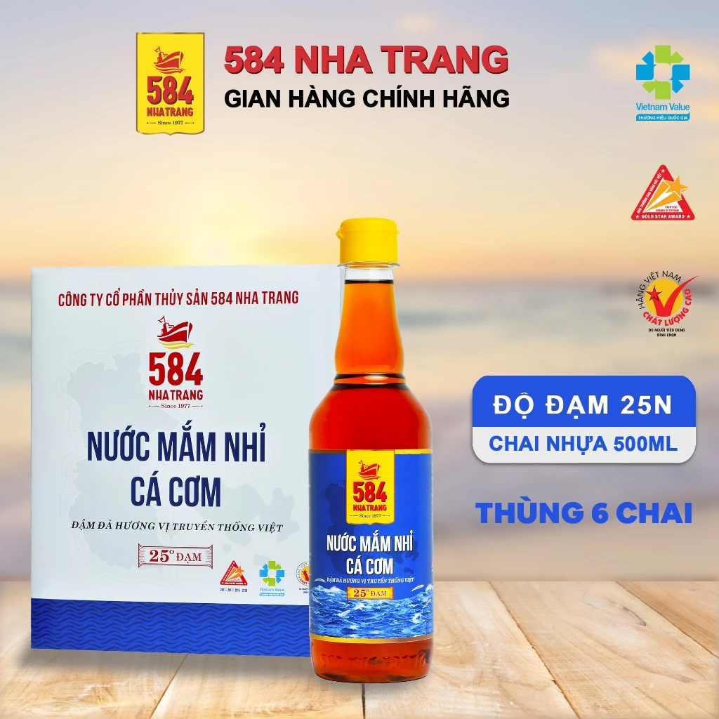 Nước Mắm 584 Nha Trang 25 Độ Đạm - Nước Mắm Truyền Thống Chai Nhựa 500ml, N0525-6 [THÙNG 6 CHAI]