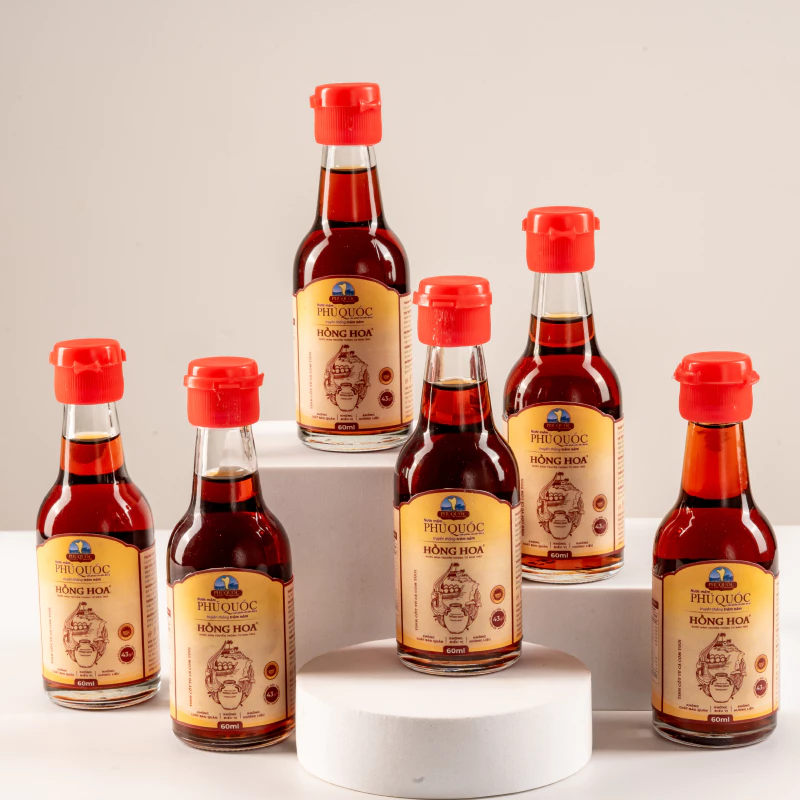 Nước Mắm Phú Quốc Hồng Hoa 40 độ đạm 60ml, Nước Mắm Nhĩ Cá Cơm Truyền Thống
