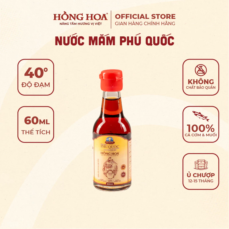 Nước Mắm Phú Quốc Hồng Hoa 40 độ đạm 60ml, Nước Mắm Nhĩ Cá Cơm Truyền Thống - 6